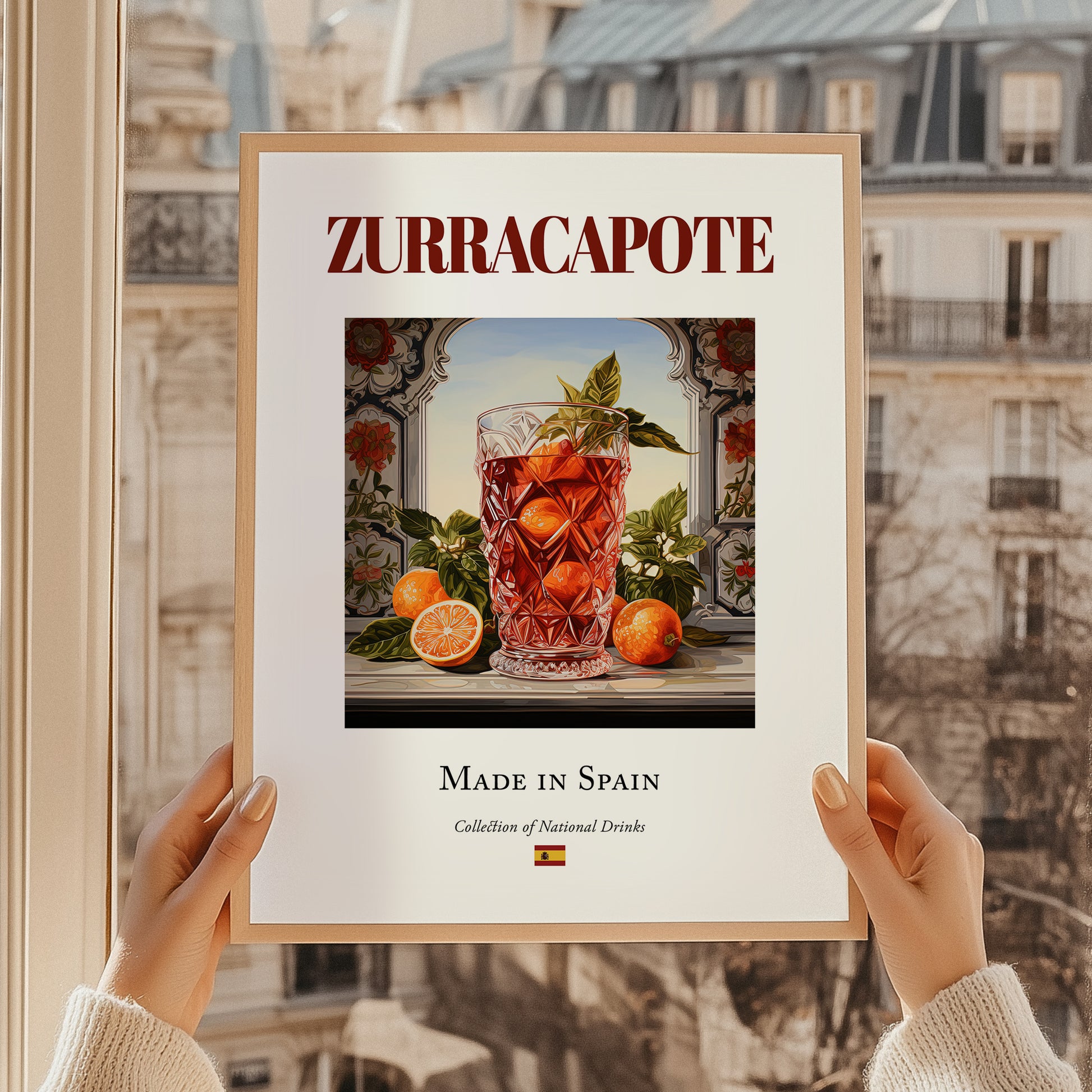 Zurracapote – Spanish Cocktail Drink, Sky Bar Print, styled in a charming Paris street view