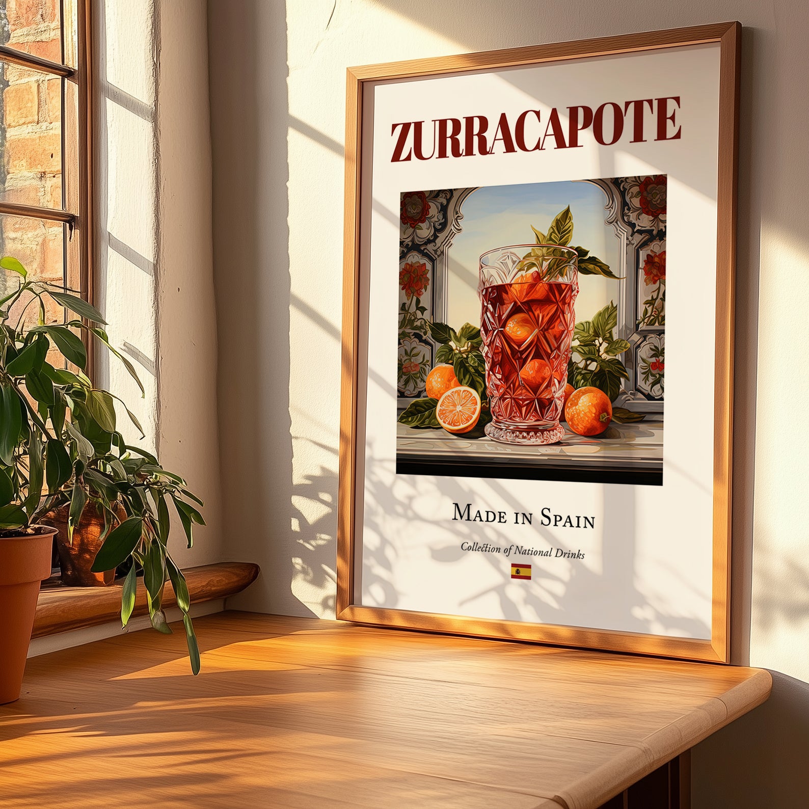 Zurracapote – Spanish Cocktail Drink, Sky Bar Print, no-text version framed in wood