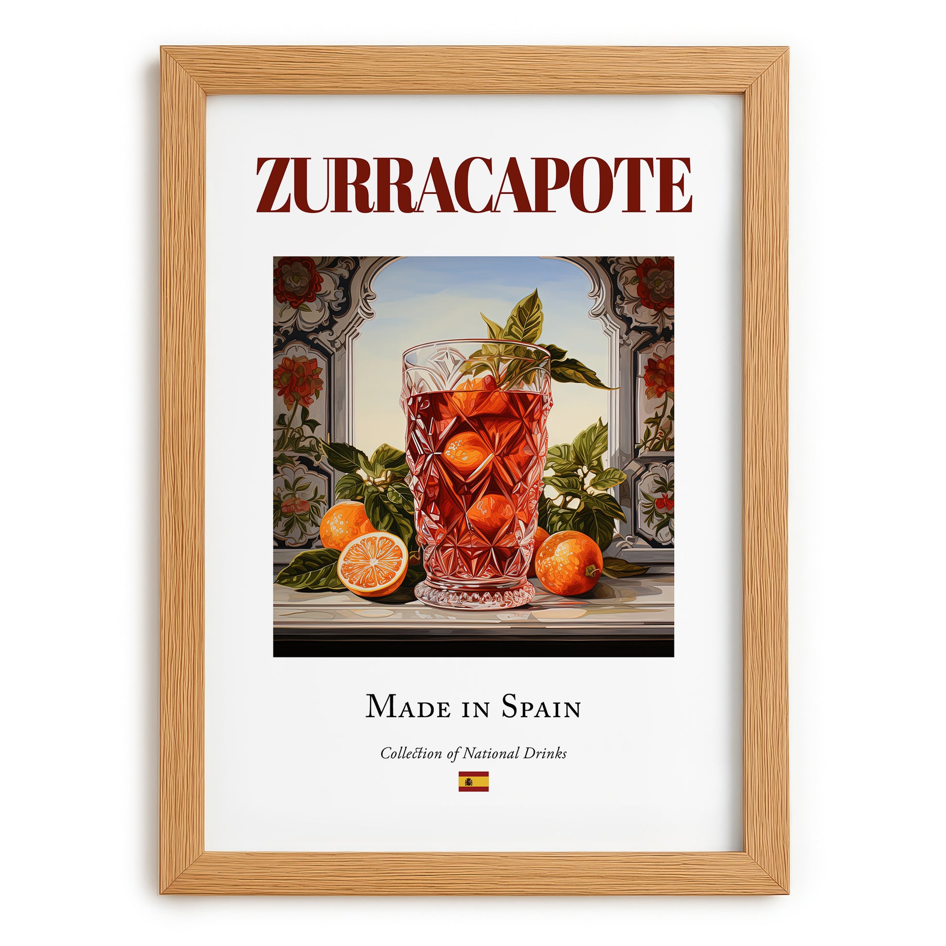 Zurracapote – Spanish Cocktail Drink, Sky Bar Print, set in oak frame