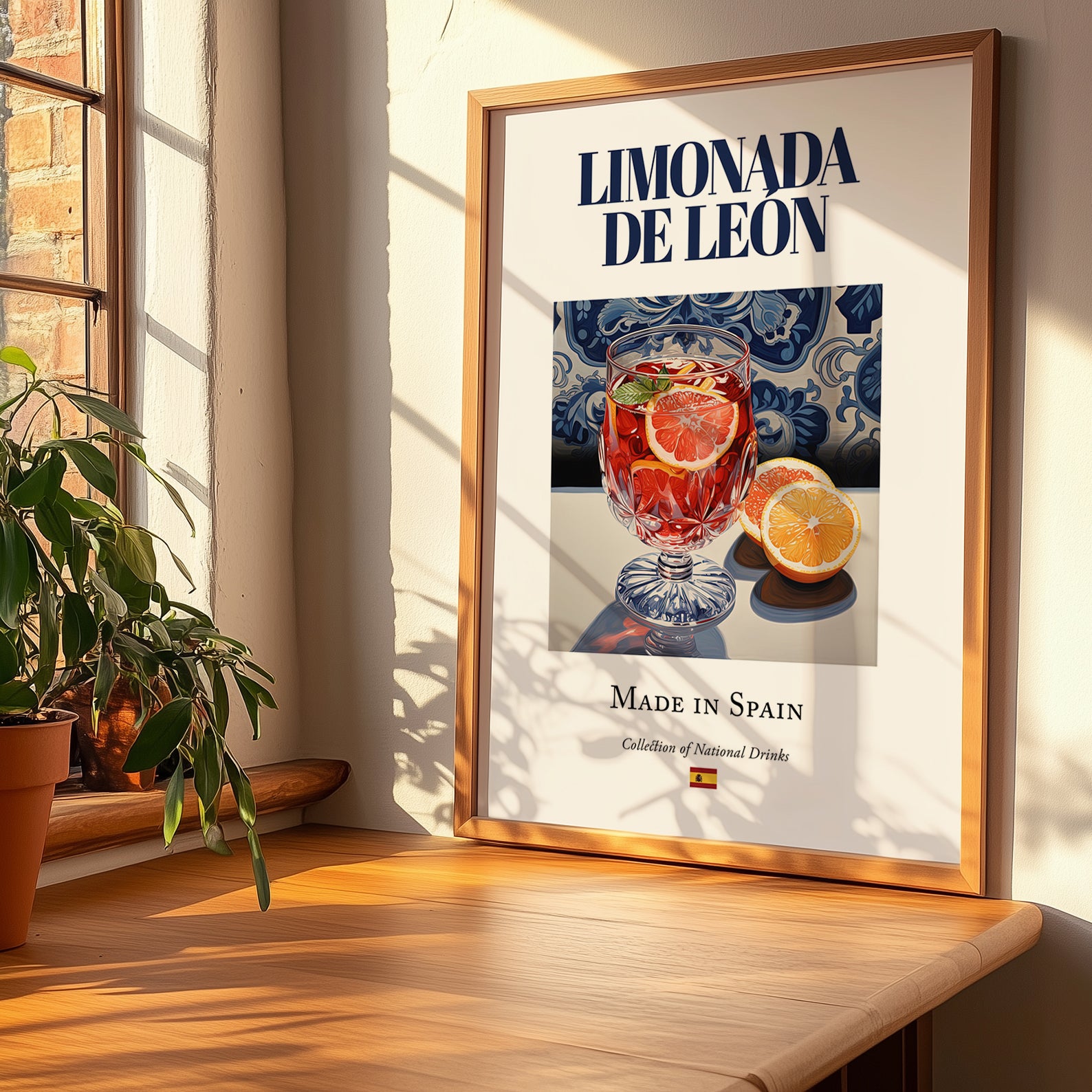 Limonada de León – Spanish Beverage Drink, Jazz Bar Wall Decor, no-text version framed in wood
