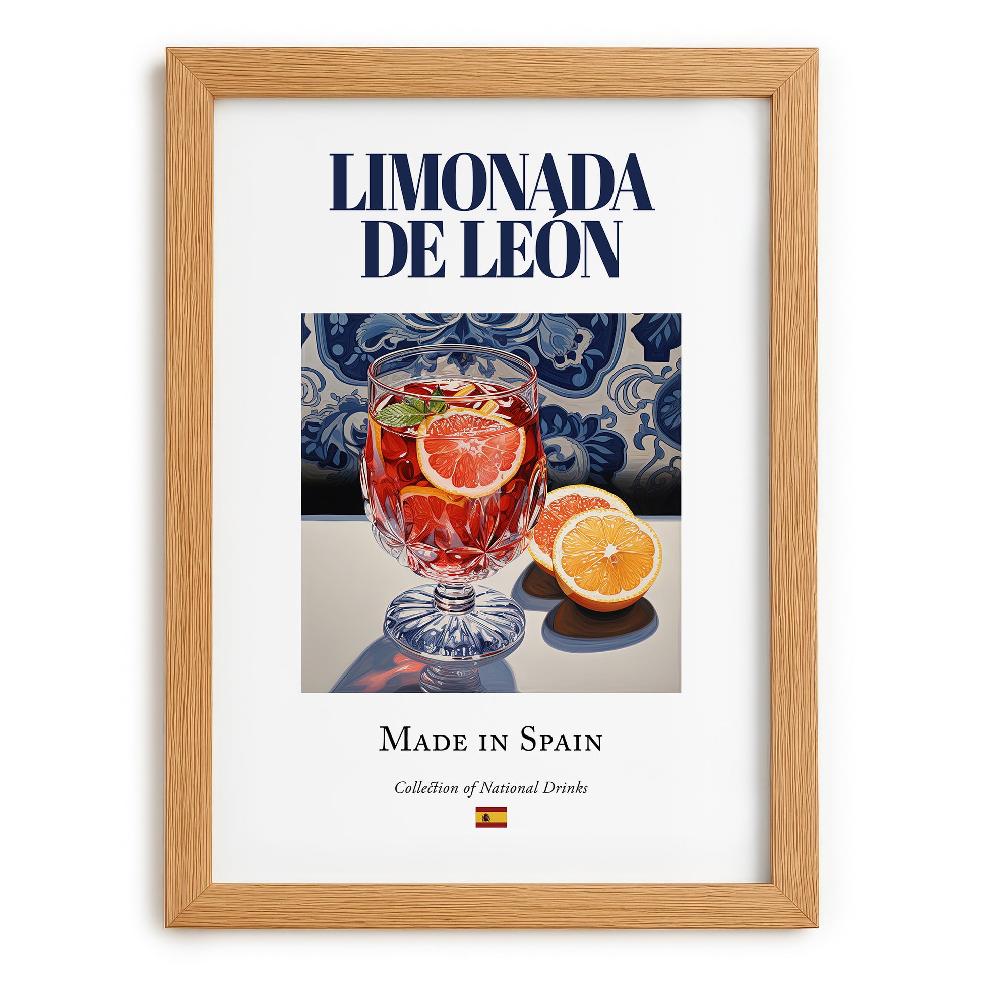 Limonada de León – Spanish Beverage Drink, Jazz Bar Wall Decor, set in oak frame