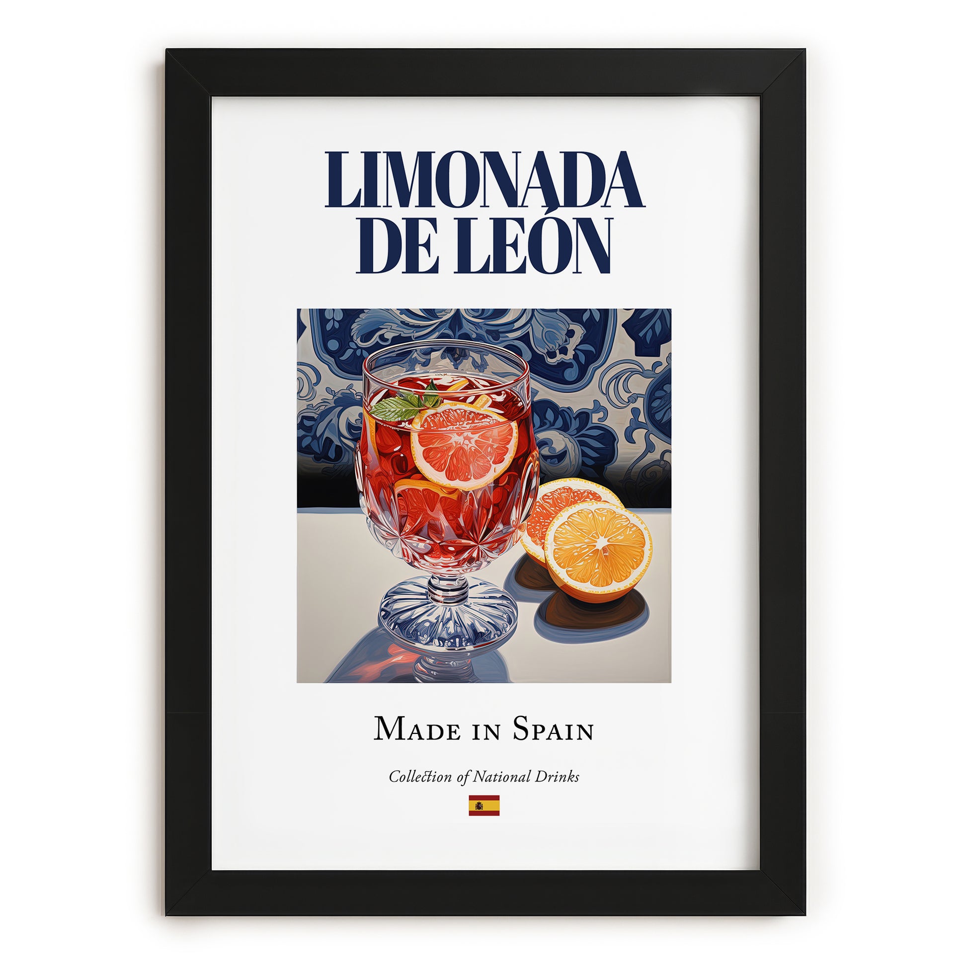Limonada de León – Spanish Beverage Drink, Jazz Bar Wall Decor, in sleek black frame