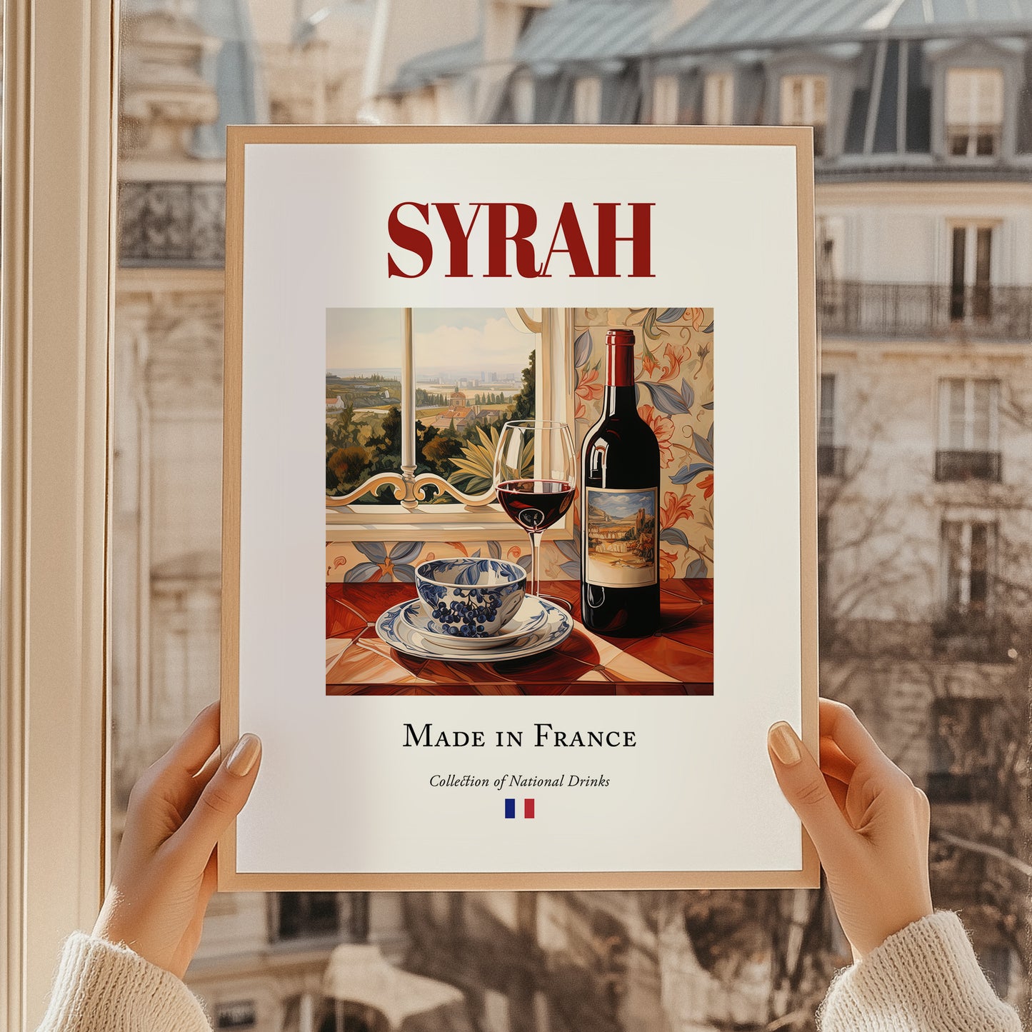 Syrah – French Red Wine, Vinoteca Poster, styled in a charming Paris street view