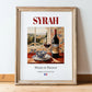 Syrah – French Red Wine, Vinoteca Poster, in wooden frame leaning on the floor