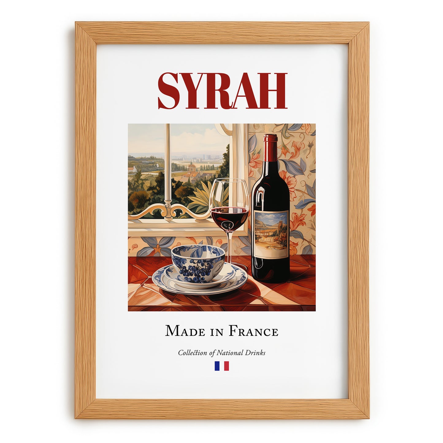 Syrah – French Red Wine, Vinoteca Poster, set in oak frame