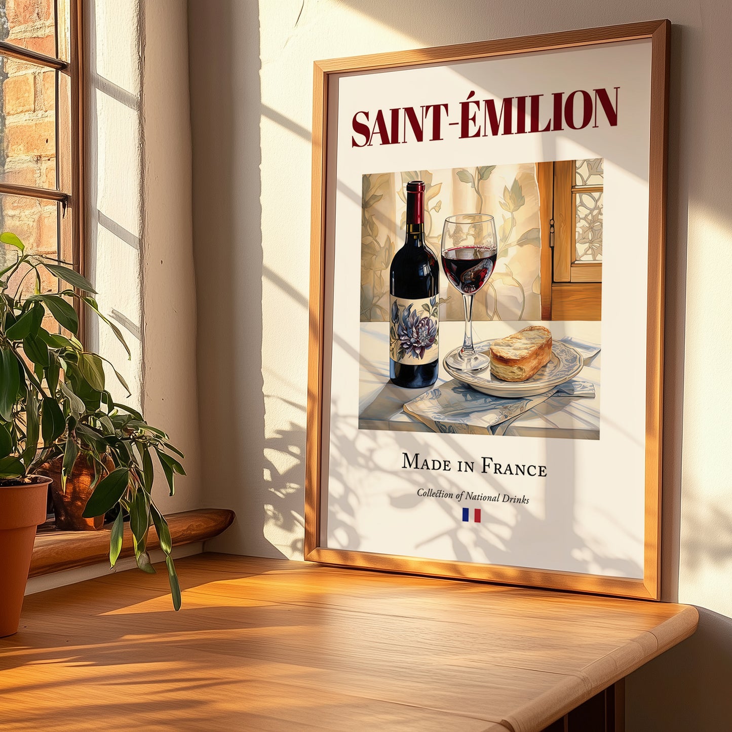 Saint-Émilion – French Red Wine, Wine Bar Wall Art, no-text version framed in wood