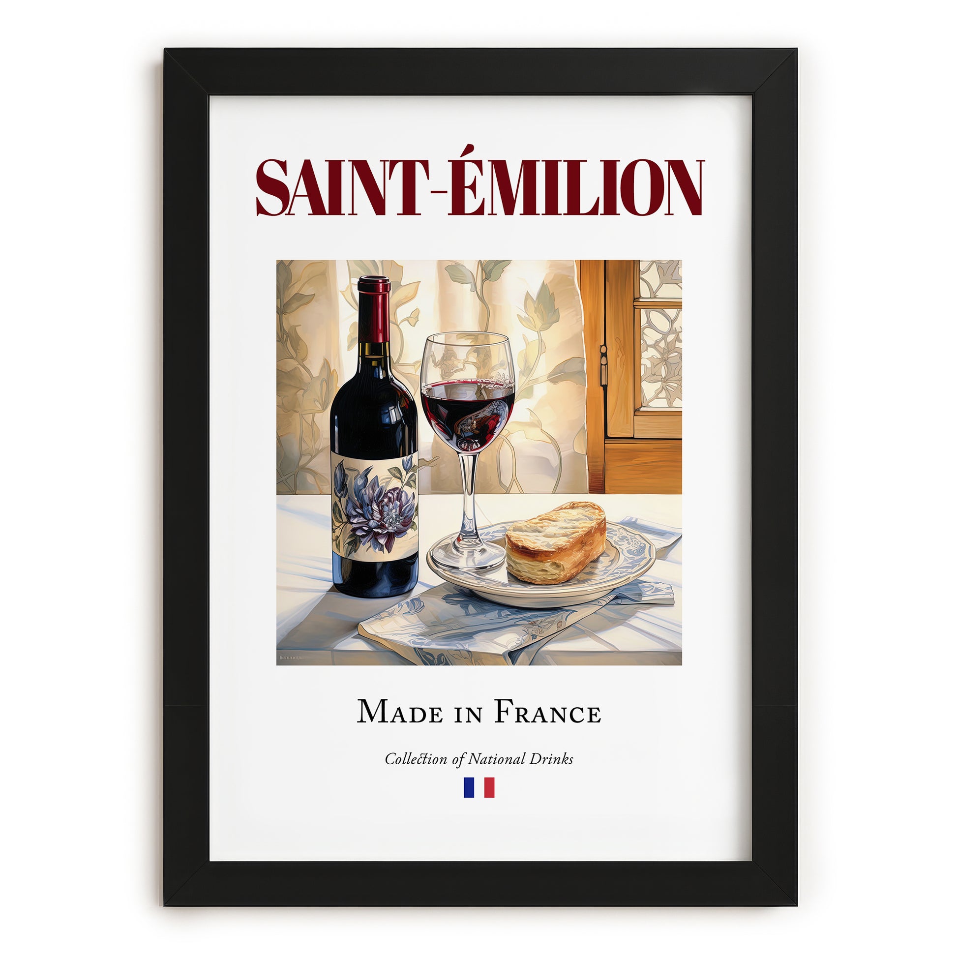 Saint-Émilion – French Red Wine, Wine Bar Wall Art, in sleek black frame