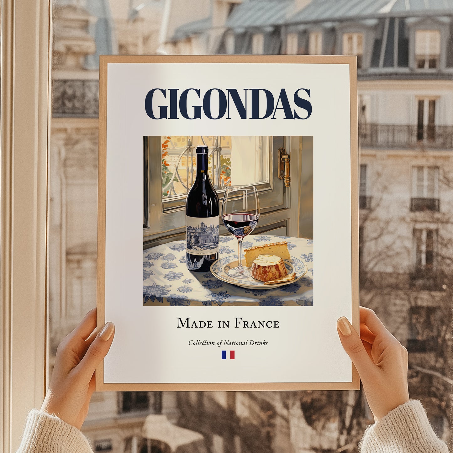 Gigondas – French Red Wine, Wine Bar Poster, styled in a charming Paris street view