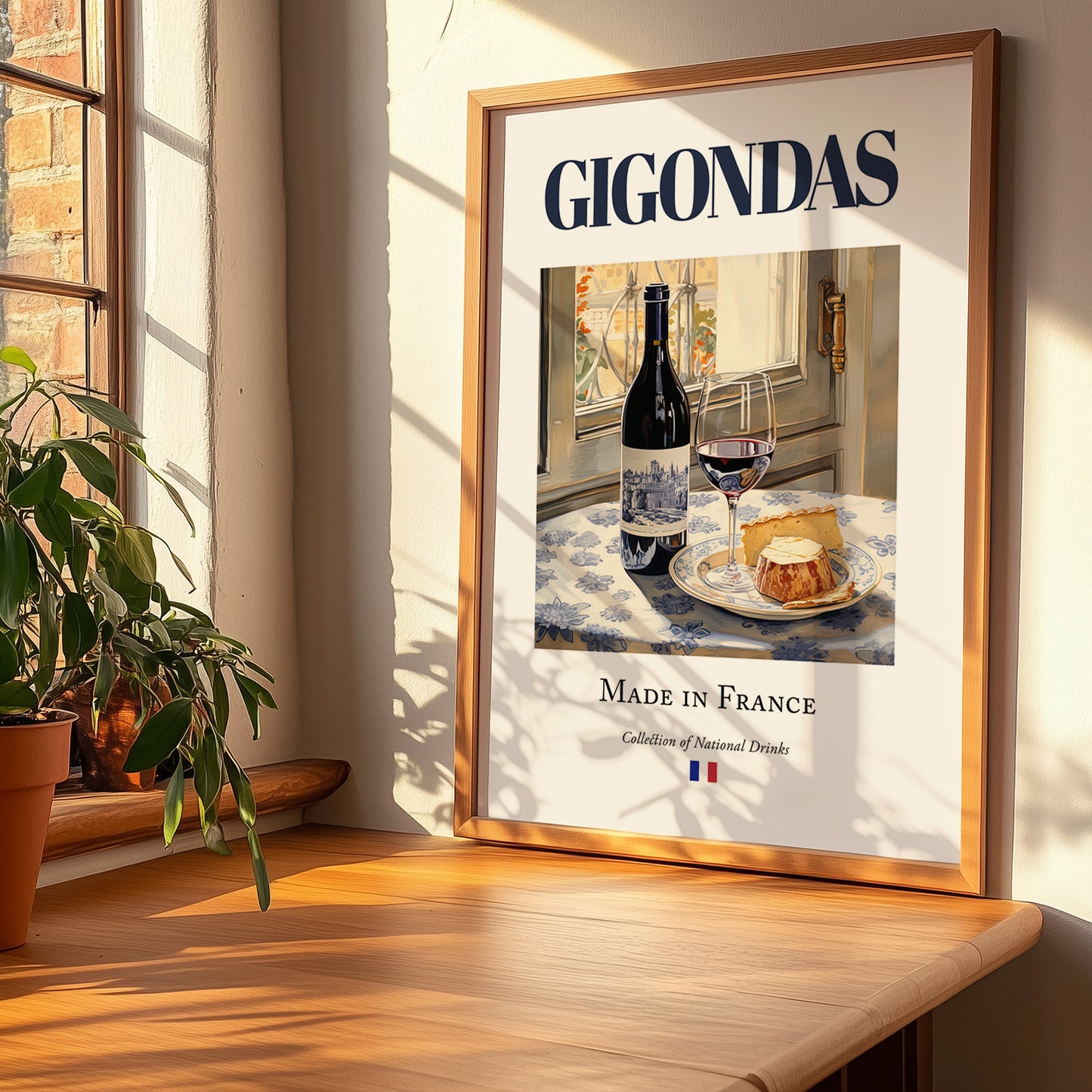 Gigondas – French Red Wine, Wine Bar Poster, no-text version framed in wood