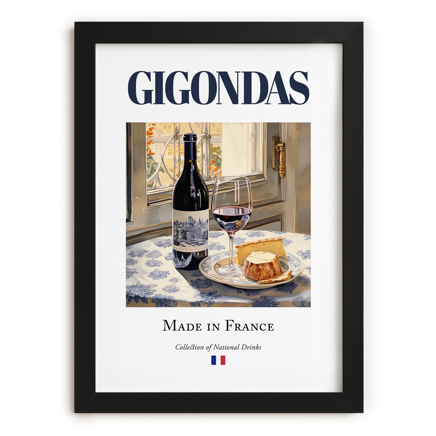 Gigondas – French Red Wine, Wine Bar Poster, in sleek black frame