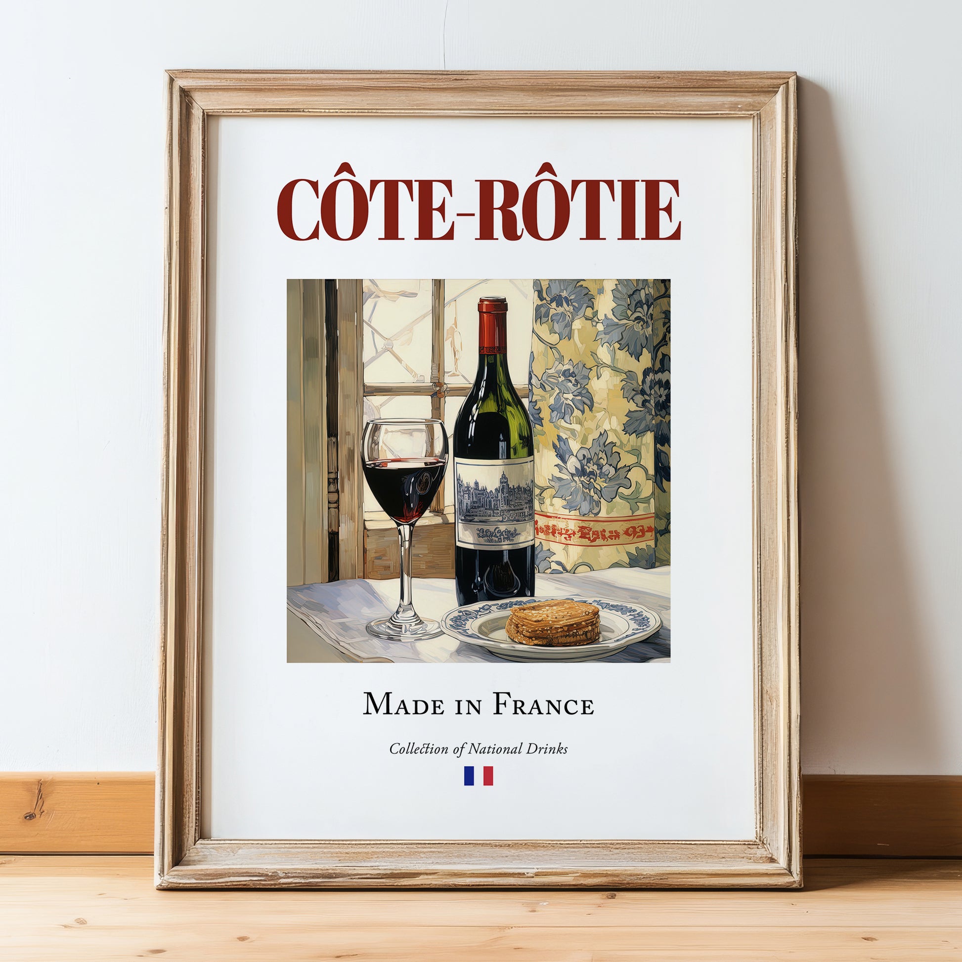 Côte-Rôtie – French Red Wine, Enoteca Wall Art, in wooden frame leaning on the floor