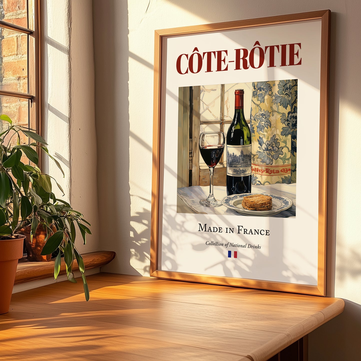 Côte-Rôtie – French Red Wine, Enoteca Wall Art, no-text version framed in wood
