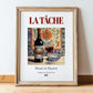 La Tâche – French Red Wine, Wine Bar Illustration, in wooden frame leaning on the floor