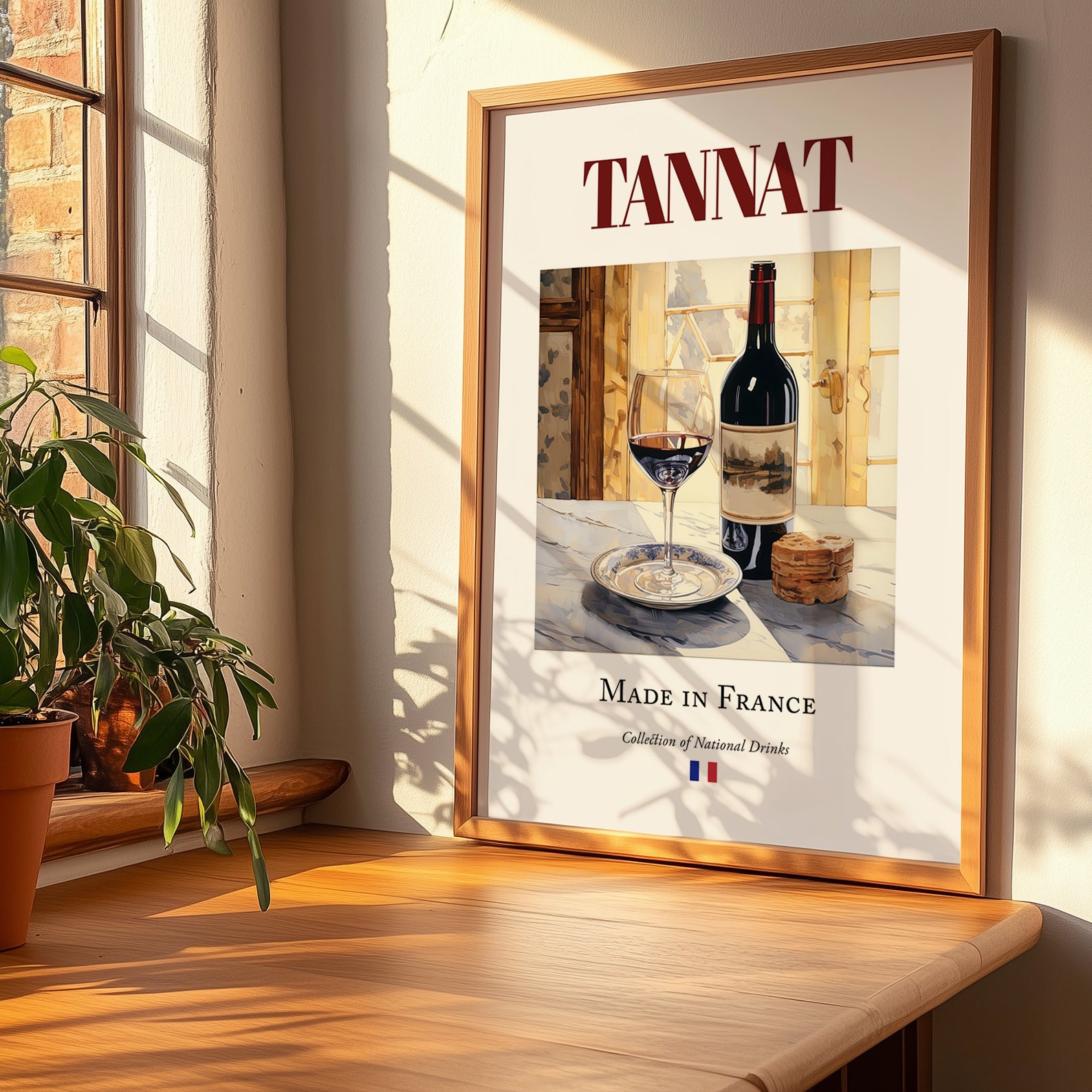 Tannat – French Red Wine, Vinoteca Illustration, no-text version framed in wood