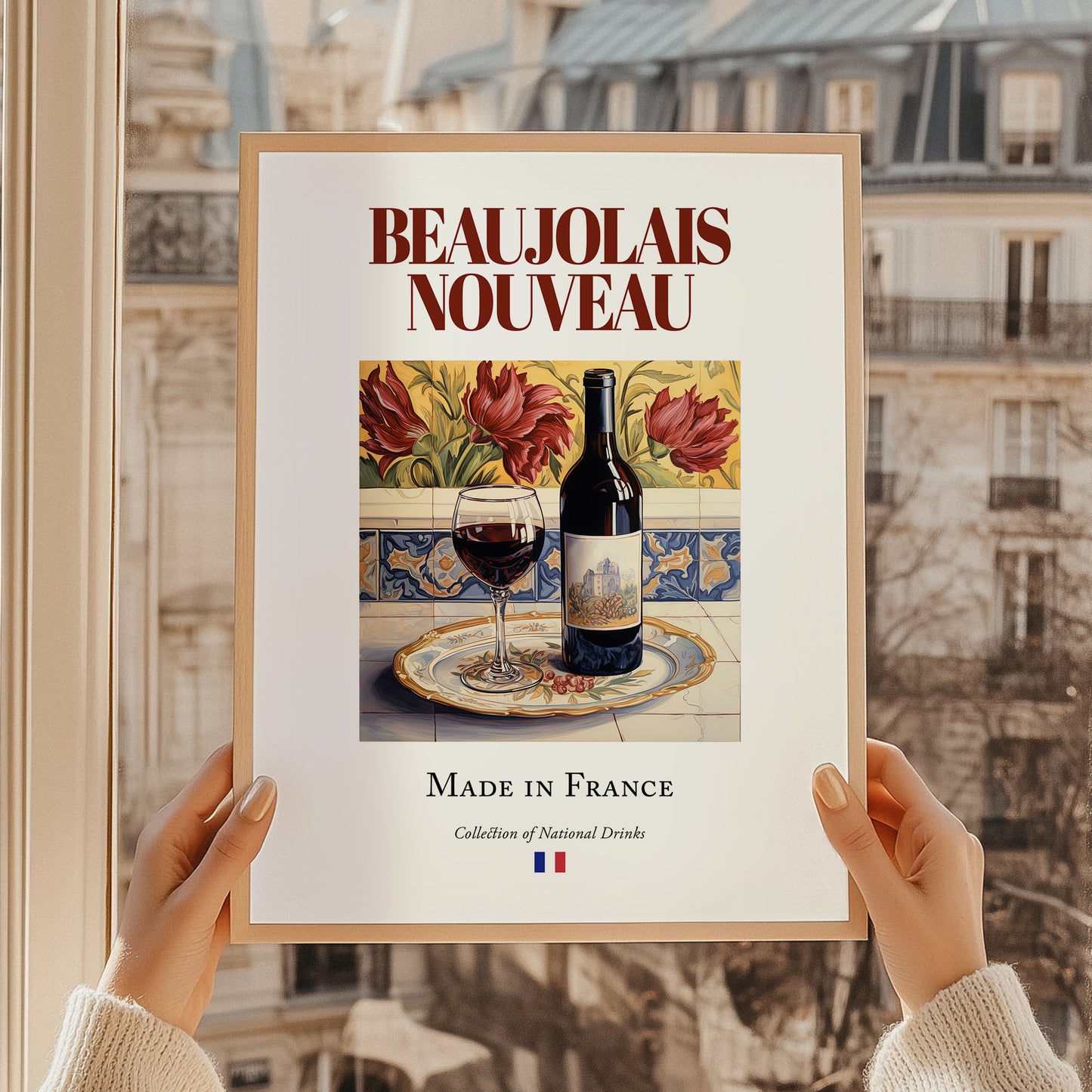 Beaujolais Nouveau – French Red Wine, Tasting Room Print, styled in a charming Paris street view