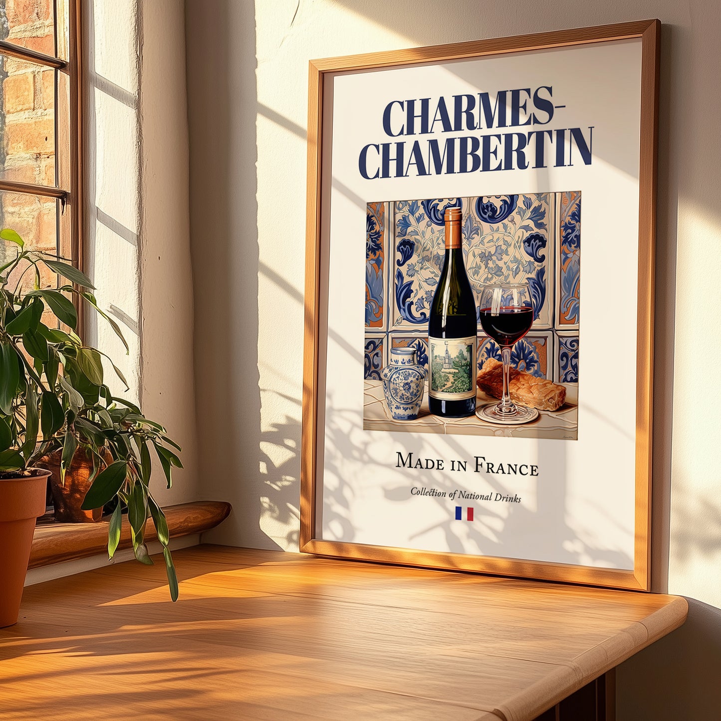 Charmes-Chambertin – French Red Wine, Wine Bar Art, no-text version framed in wood