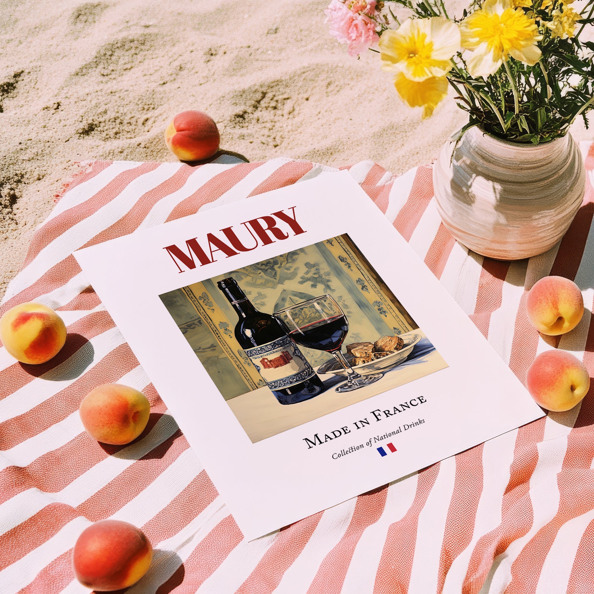 Maury – French Dessert Wine, Wine Bar Print, unframed on coastal sand