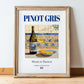 Pinot Gris – French White Wine, Tasting Room Still Life, in wooden frame leaning on the floor