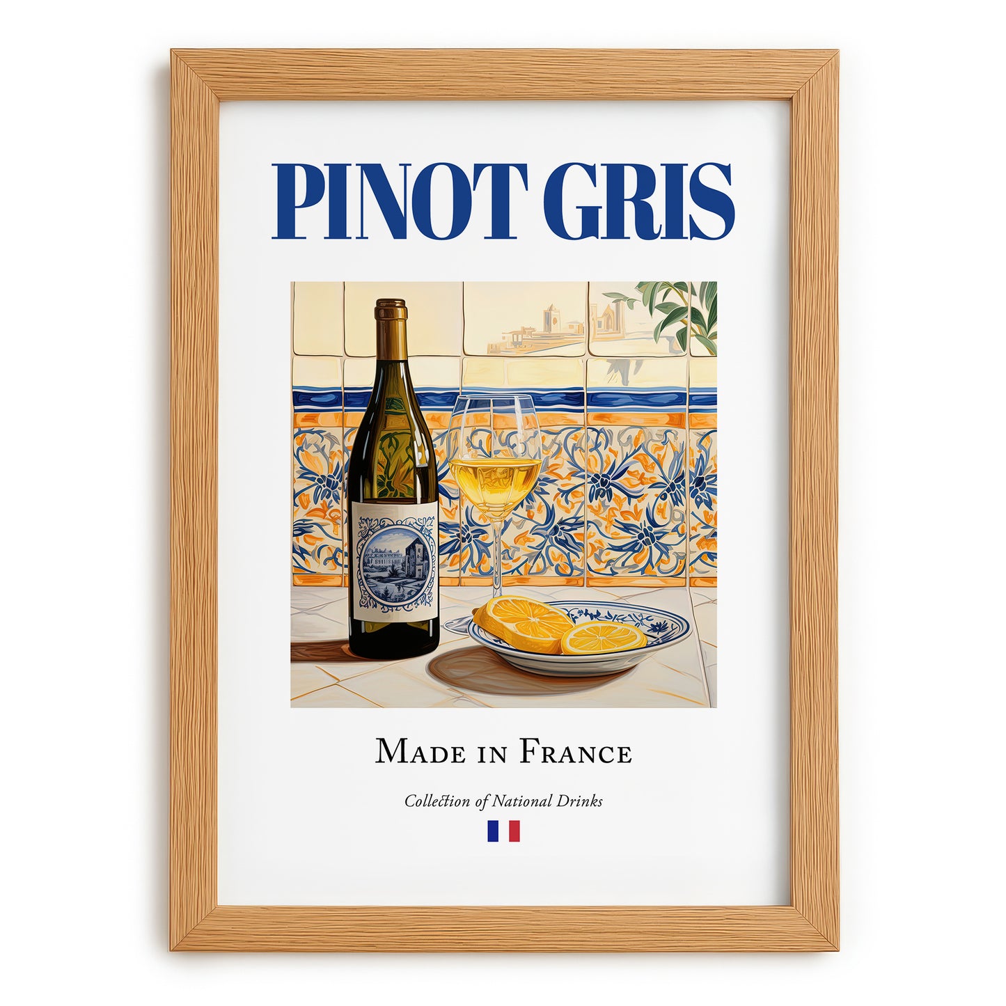Pinot Gris – French White Wine, Tasting Room Still Life, set in oak frame