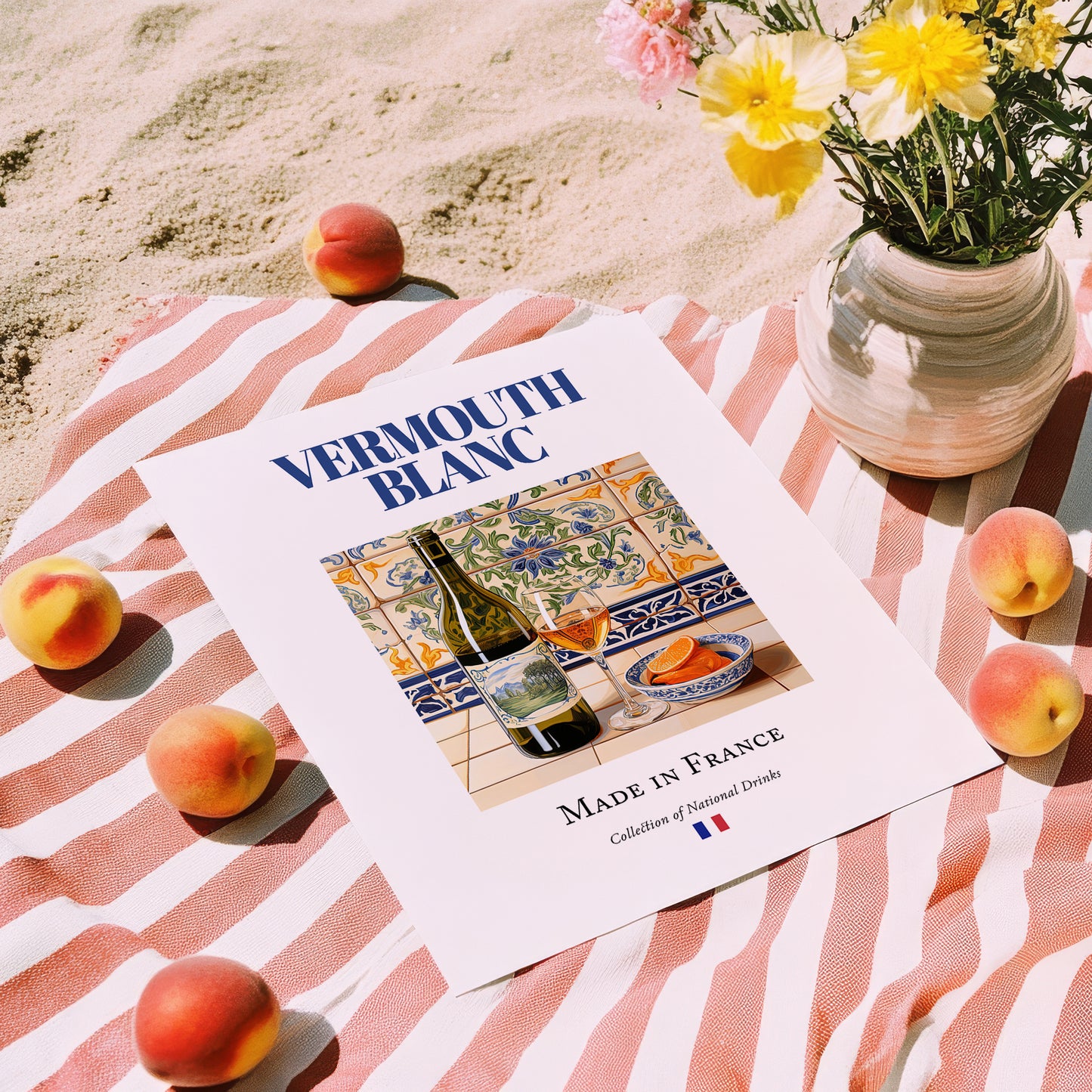 Vermouth blanc – French Liqueur Drink, Hotel Lobby Poster, unframed on coastal sand