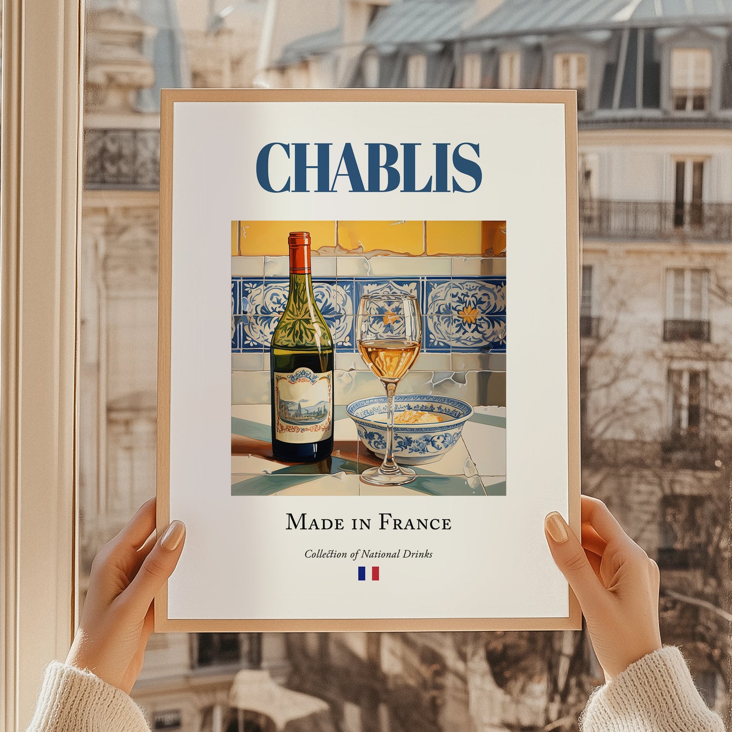 Chablis – French White Wine, Tasting Room Poster, styled in a charming Paris street view