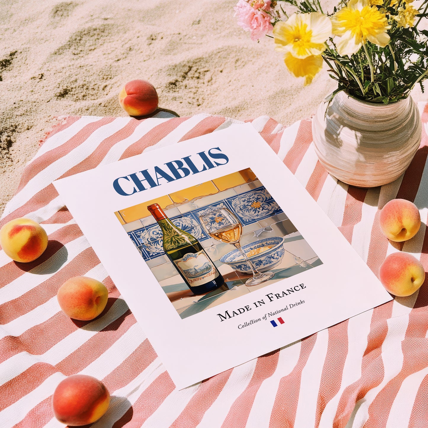 Chablis – French White Wine, Tasting Room Poster, unframed on coastal sand