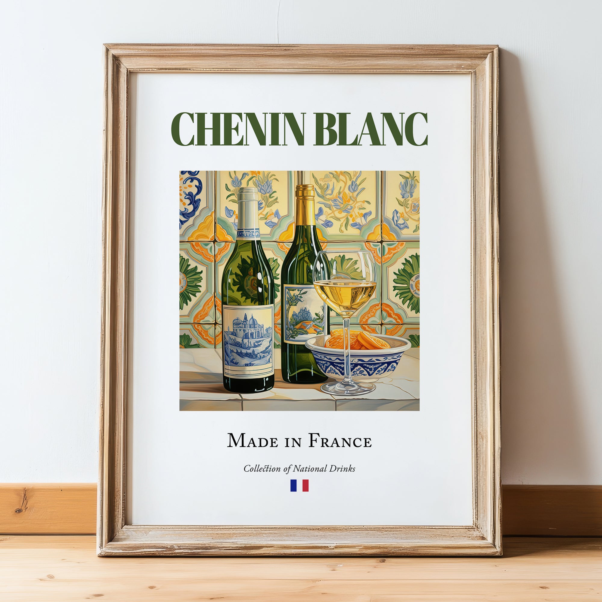 Chenin Blanc – French White Wine, Vinoteca Poster, in wooden frame leaning on the floor