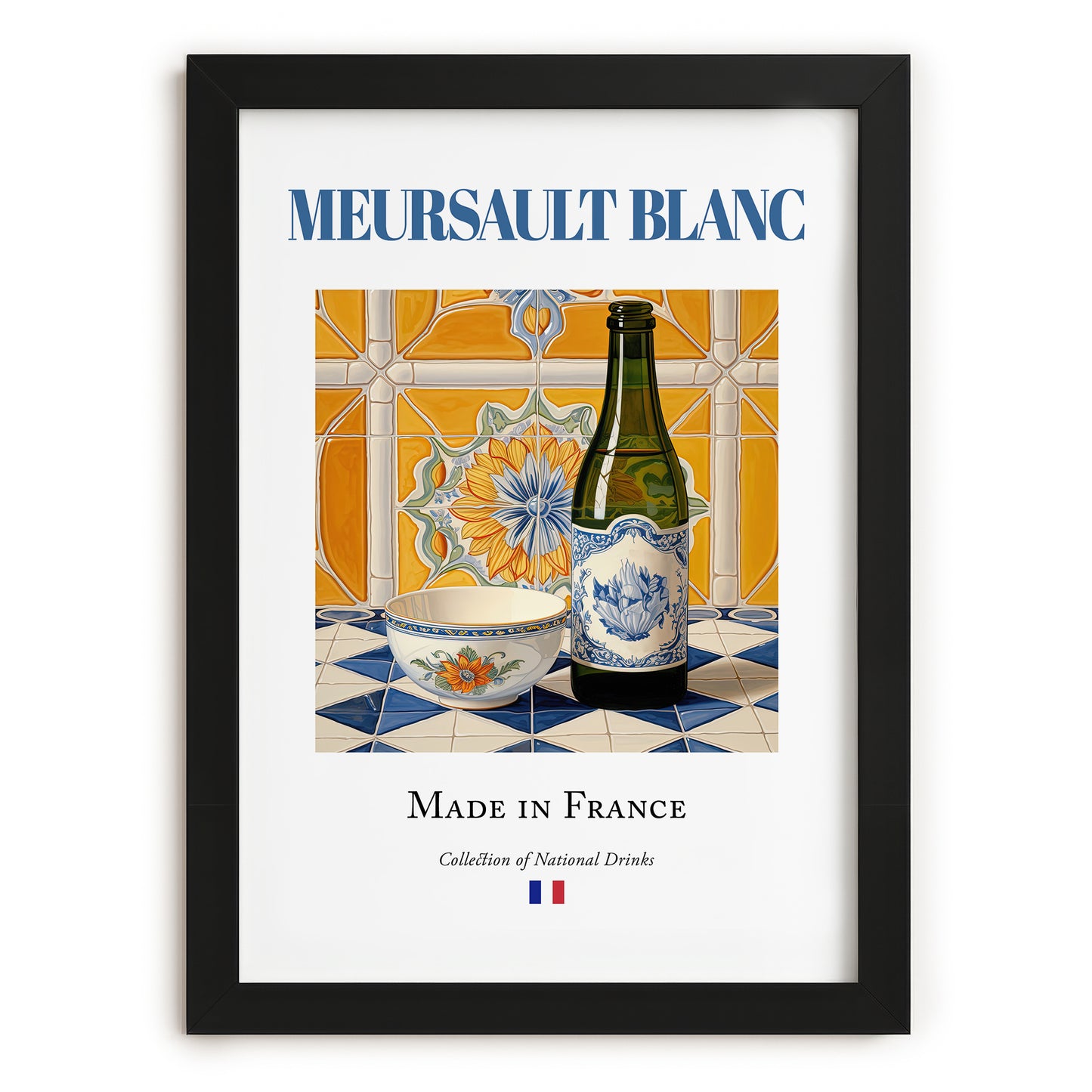 Meursault blanc – French White Wine, Vinoteca Wall Decor, in sleek black frame