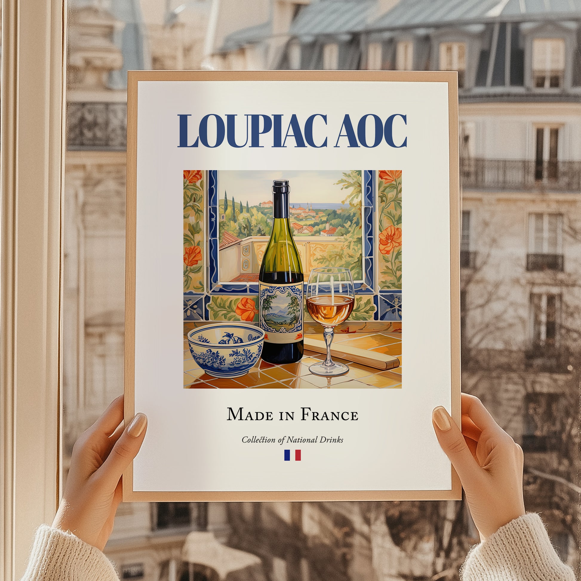 Loupiac AOC – French Dessert Wine, Vineyard Terrace Wall Decor, styled in a charming Paris street view