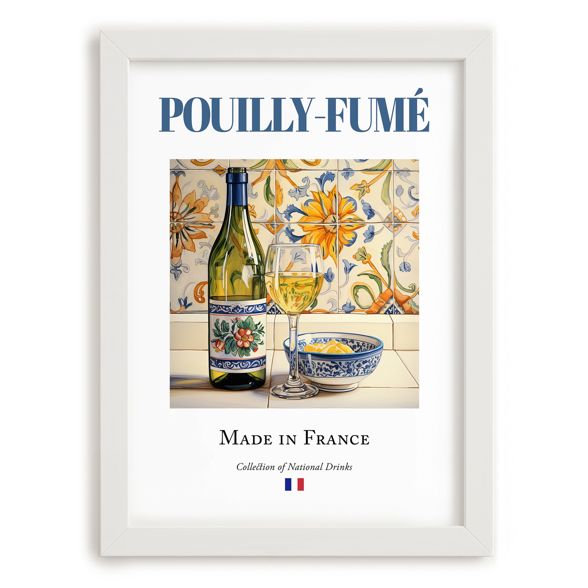 Pouilly-Fumé – French White Wine, Tasting Room Still Life, placed in minimal white frame