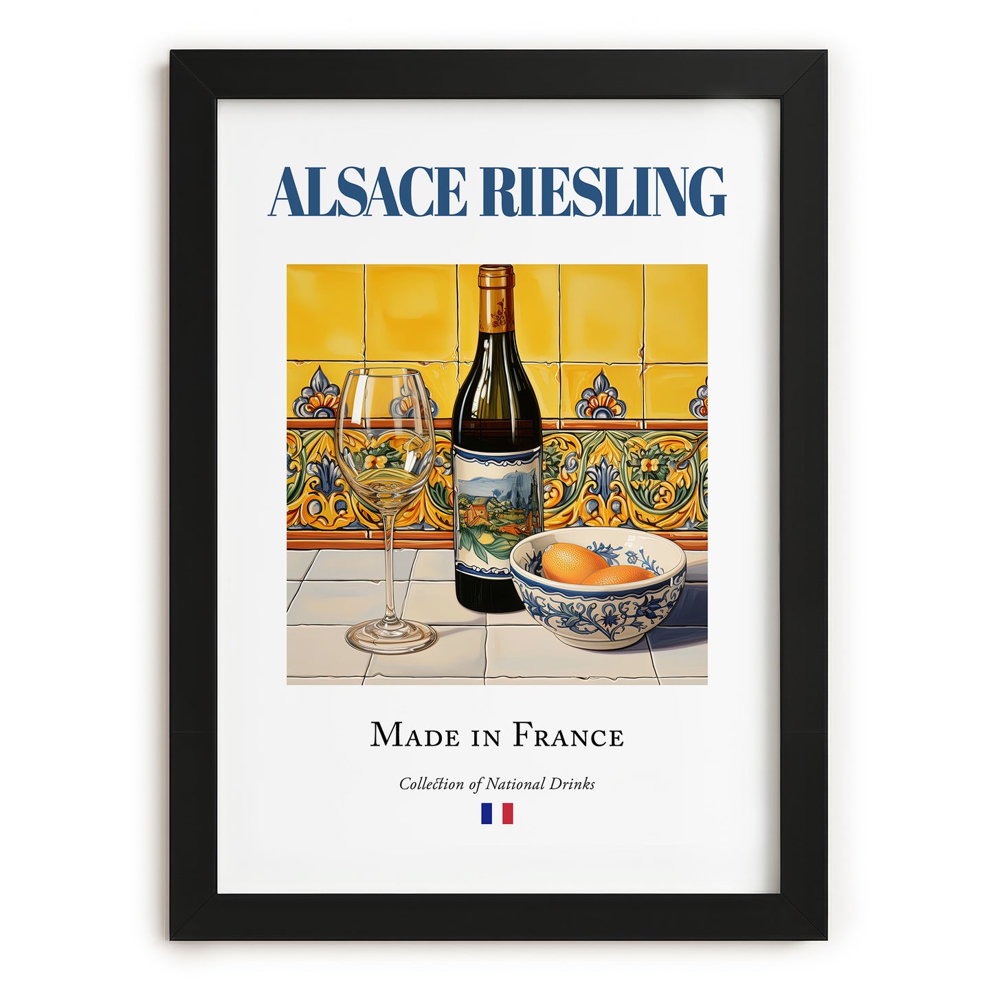 Alsace Riesling – French White Wine, Bodega Wall Decor, in sleek black frame