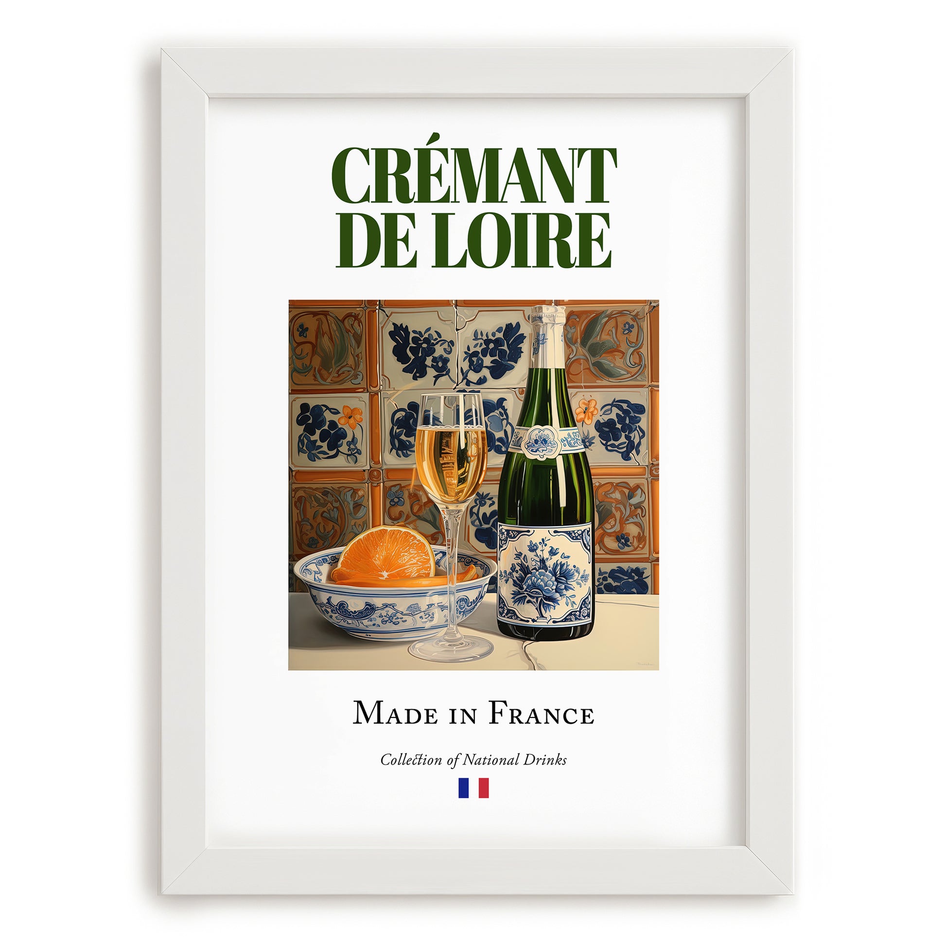 Crémant de Loire – French Sparkling Wine, Wine Bar Illustration, placed in minimal white frame