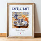Café au lait – French Coffee, Espresso Bar Print, in wooden frame leaning on the floor
