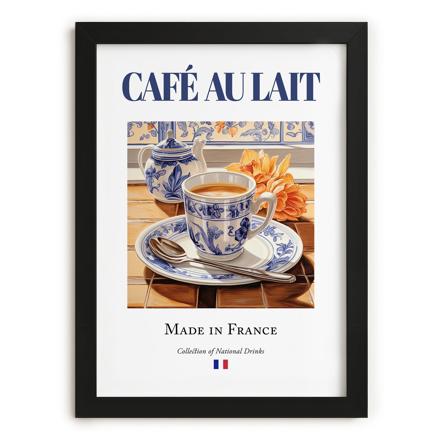 Café au lait – French Coffee, Espresso Bar Print, in sleek black frame