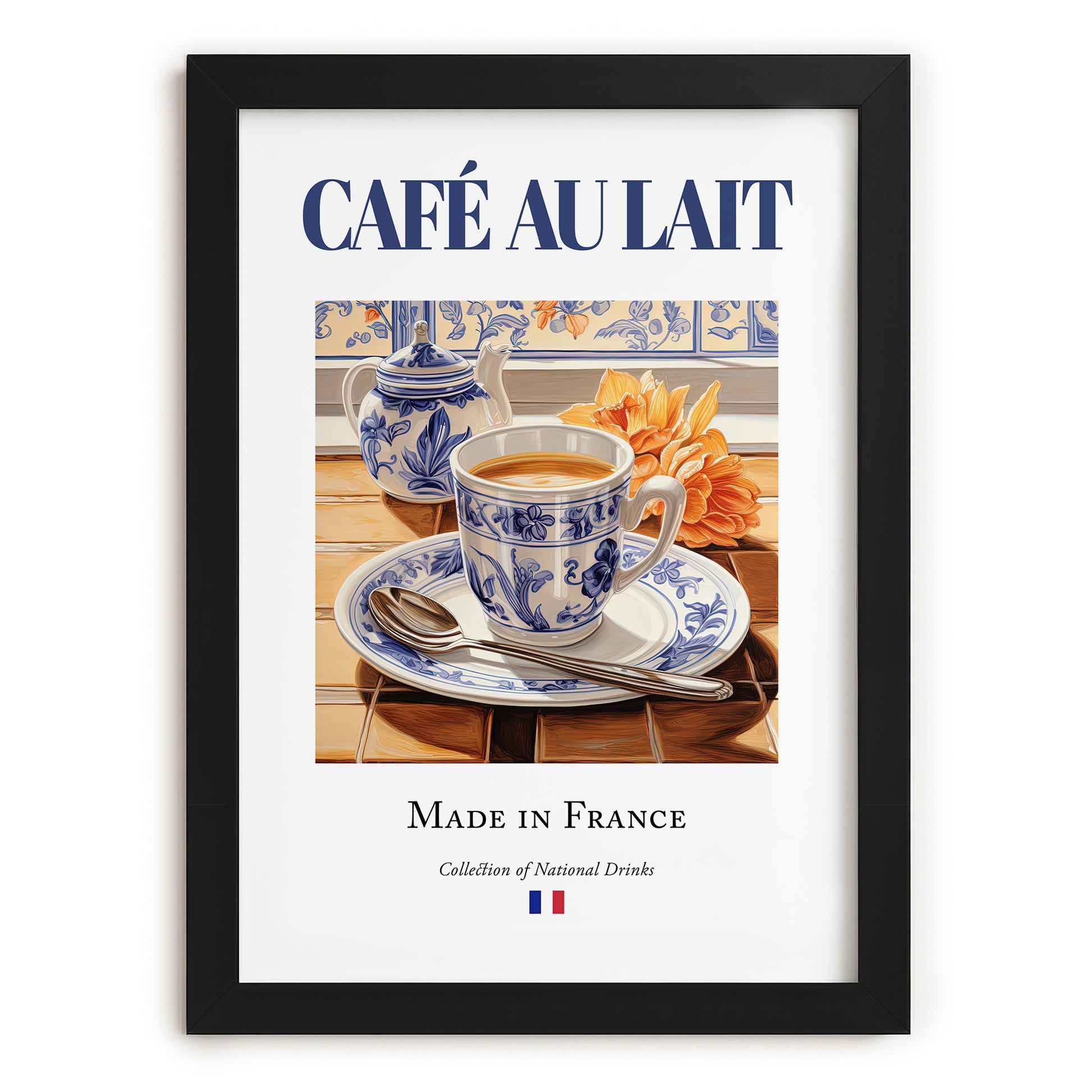 Café au lait – French Coffee, Espresso Bar Print, in sleek black frame