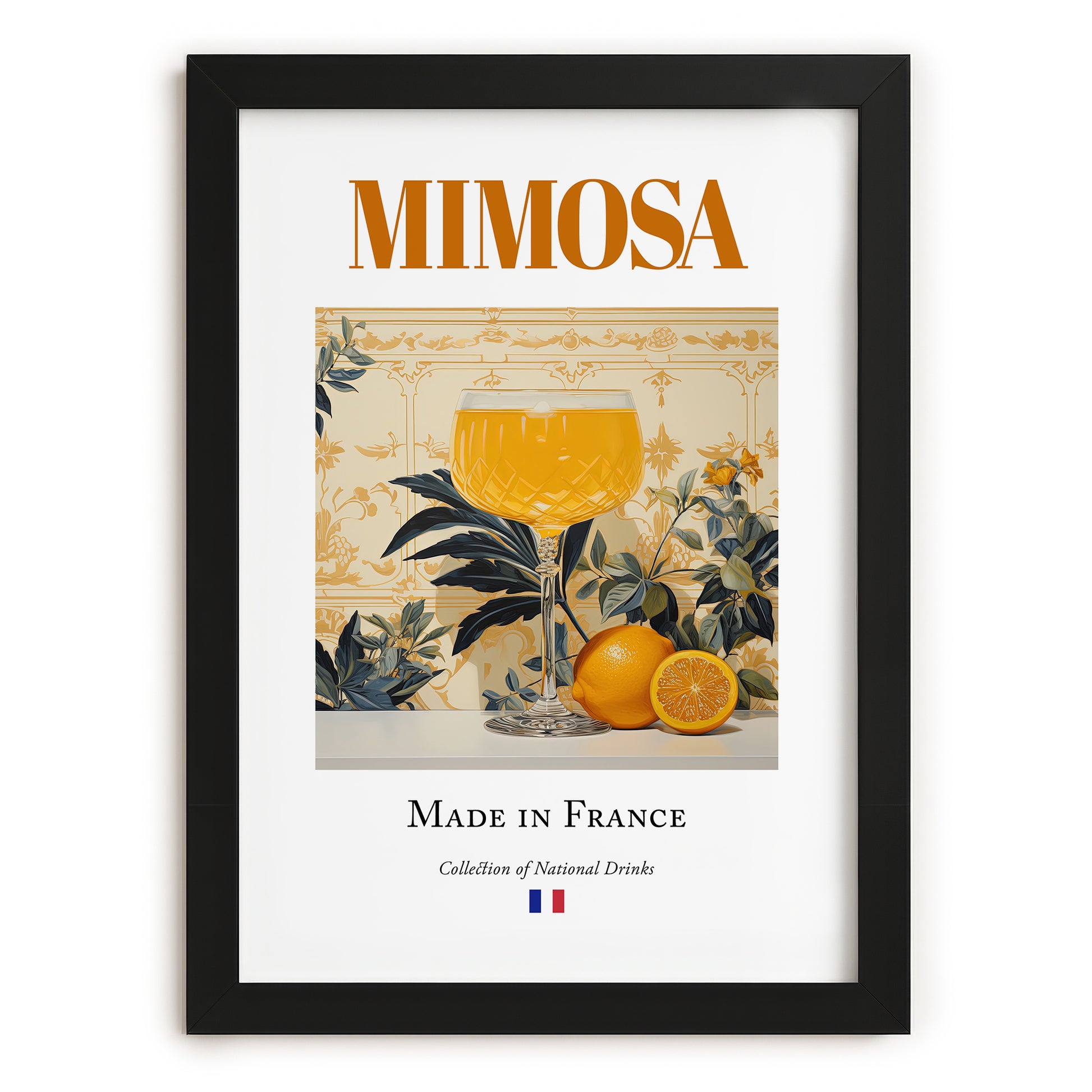 Mimosa – French Cocktail Drink, Beach Bar Art, in sleek black frame