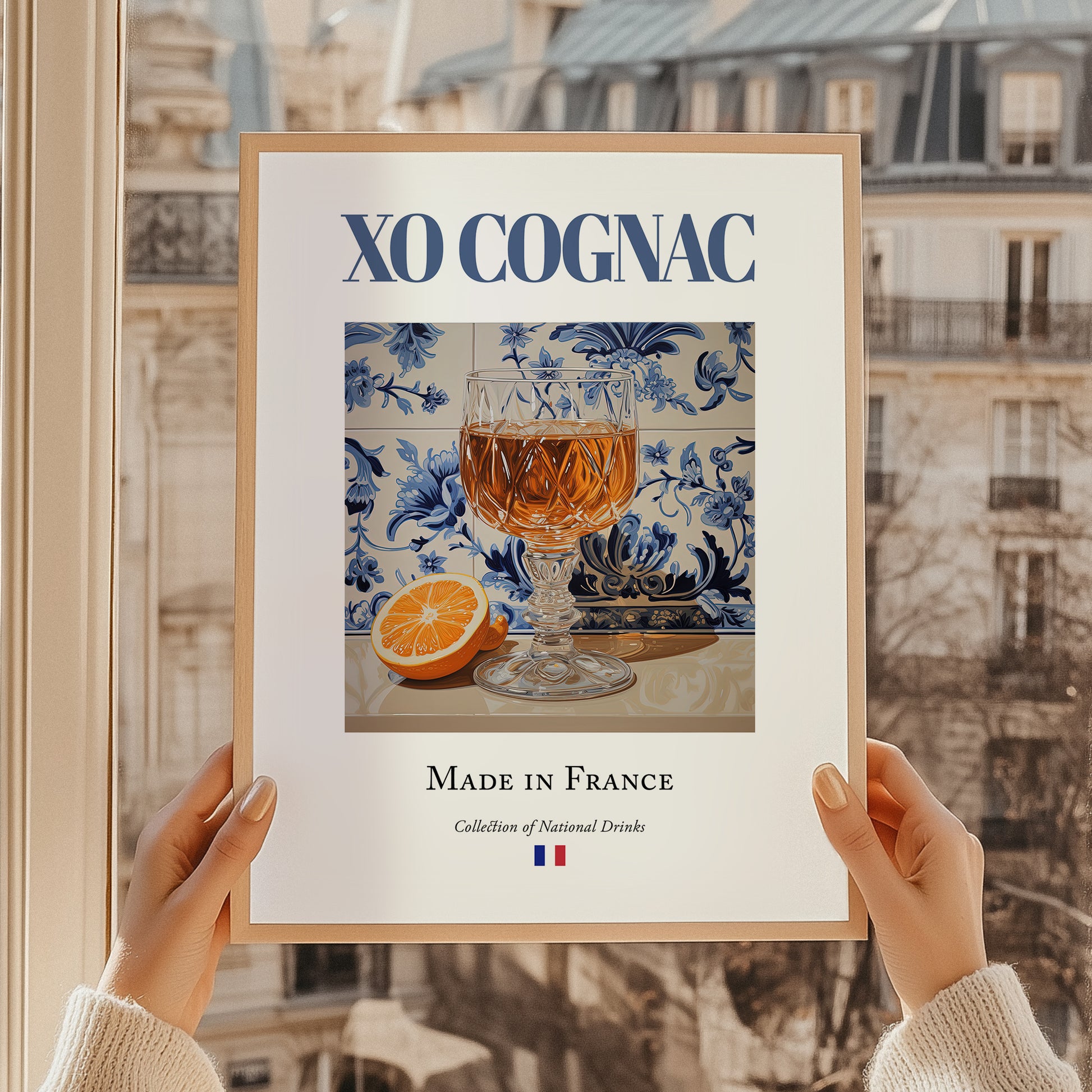 XO Cognac – French Spirit Drink, Beach Bar Poster, styled in a charming Paris street view