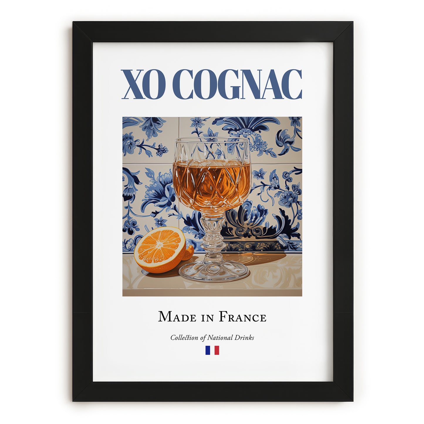 XO Cognac – French Spirit Drink, Beach Bar Poster, in sleek black frame
