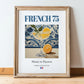 French 75 – French Cocktail Drink, Rooftop Terrace Print, in wooden frame leaning on the floor