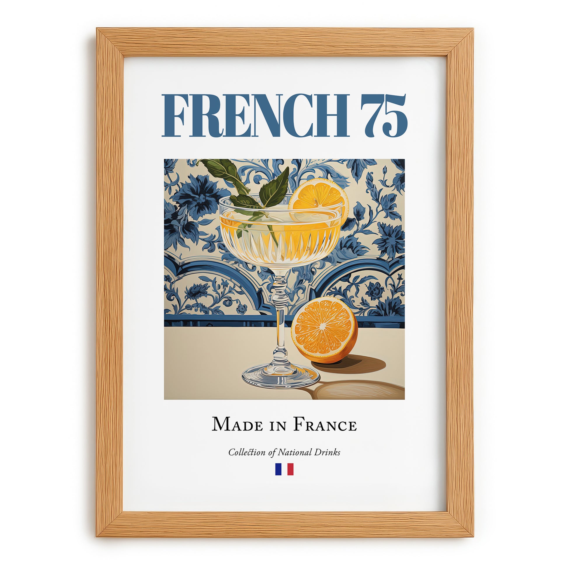 French 75 – French Cocktail Drink, Rooftop Terrace Print, set in oak frame