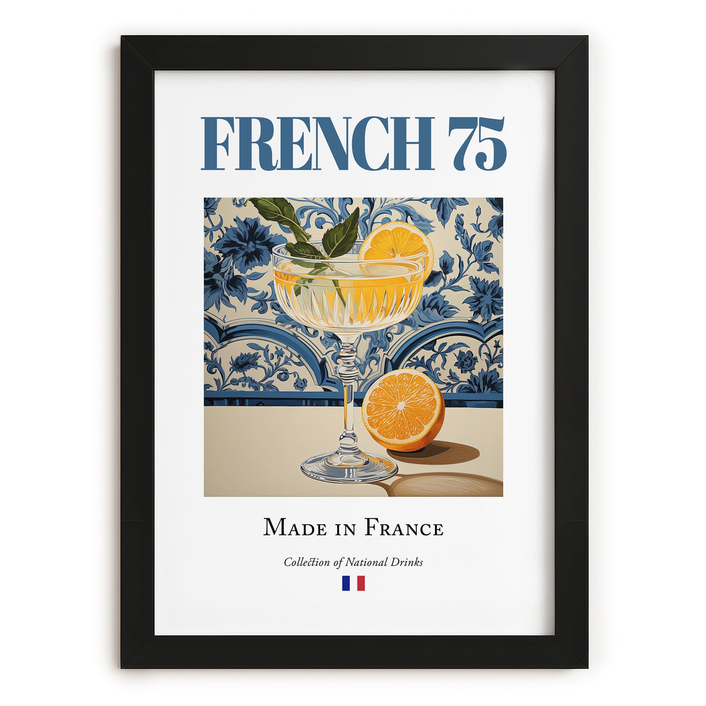 French 75 – French Cocktail Drink, Rooftop Terrace Print, in sleek black frame