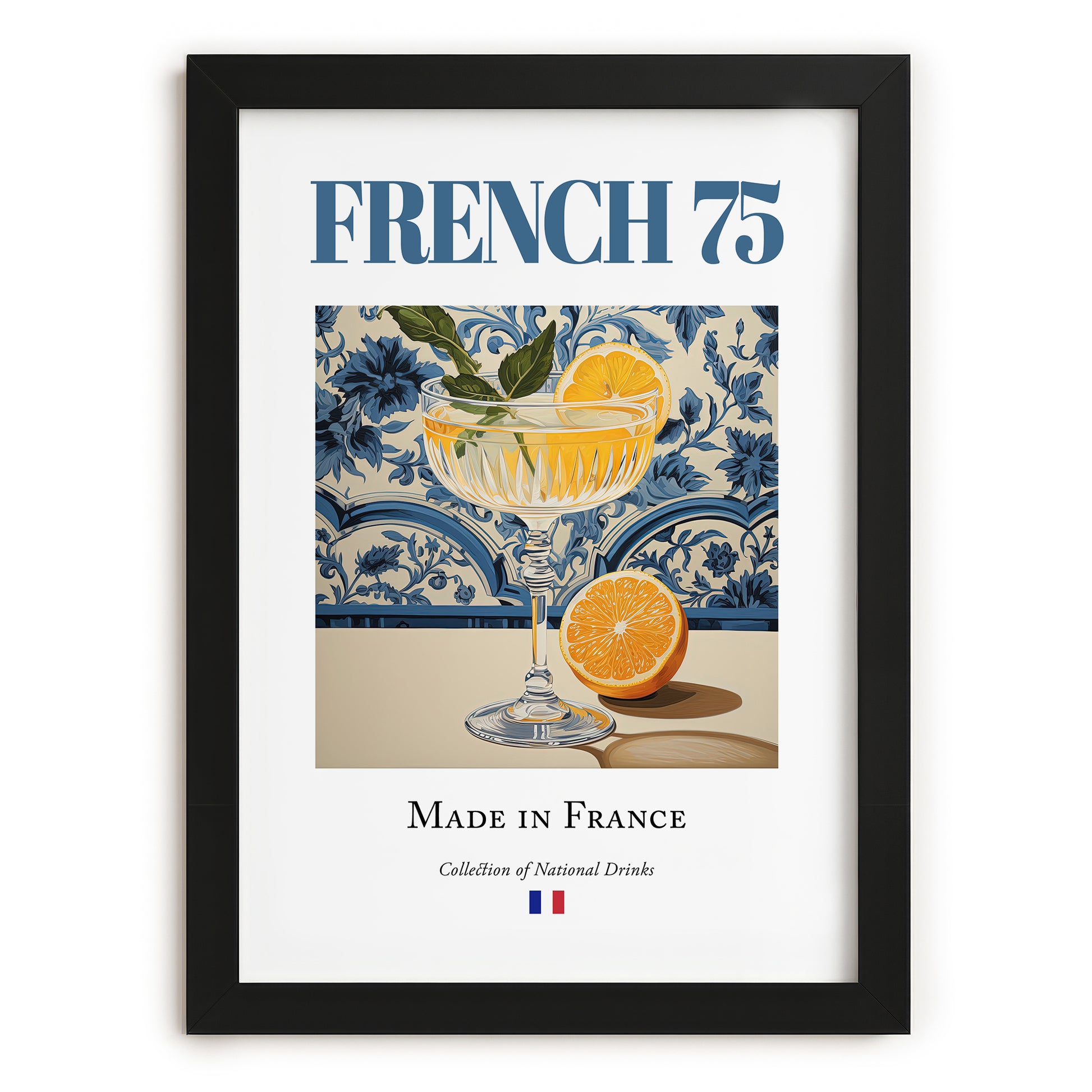 French 75 – French Cocktail Drink, Rooftop Terrace Print, in sleek black frame