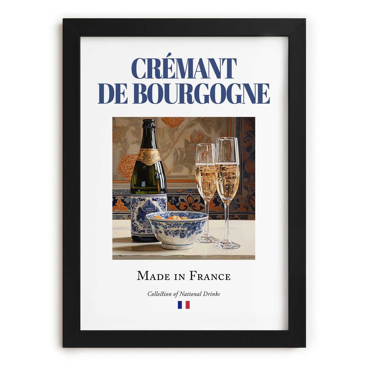 Crémant de Bourgogne – French Sparkling Wine, Wine Bar Poster, in sleek black frame