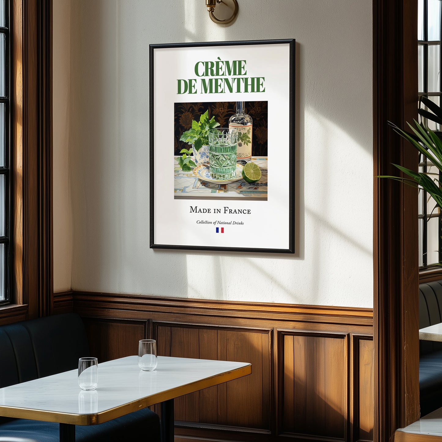 Crème de menthe – French Liqueur Drink, Cocktail Lounge Painting, clean layout with no caption