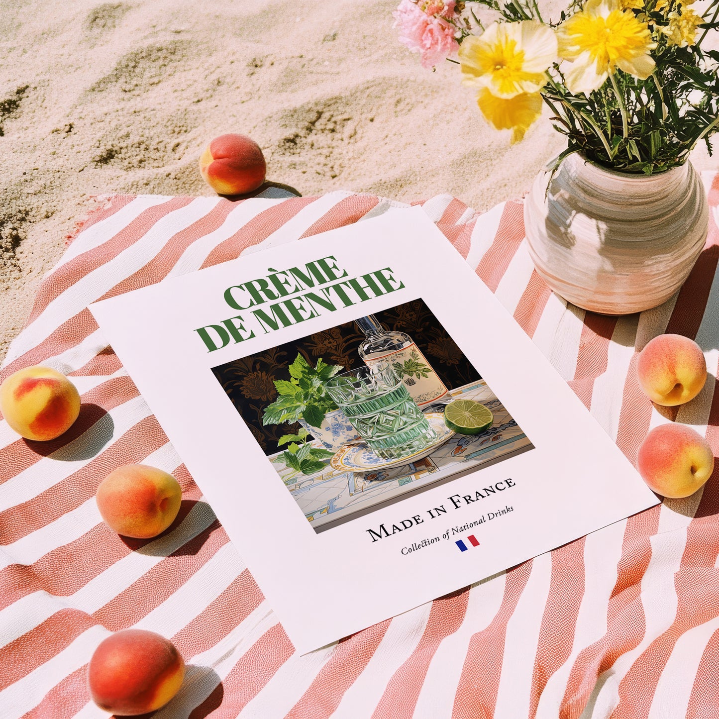 Crème de menthe – French Liqueur Drink, Cocktail Lounge Painting, unframed on coastal sand