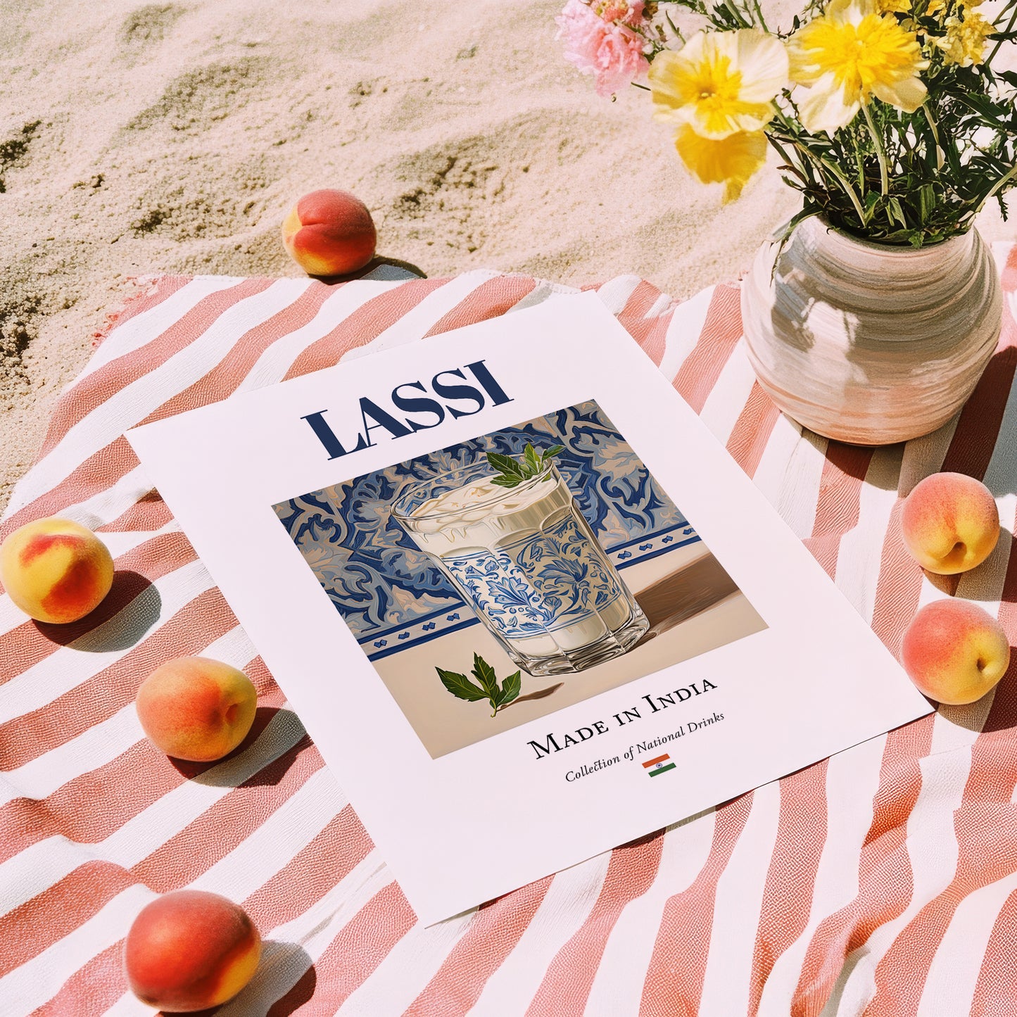 Lassi – Indian Beverage Drink, Jazz Bar Wall Decor, unframed on coastal sand