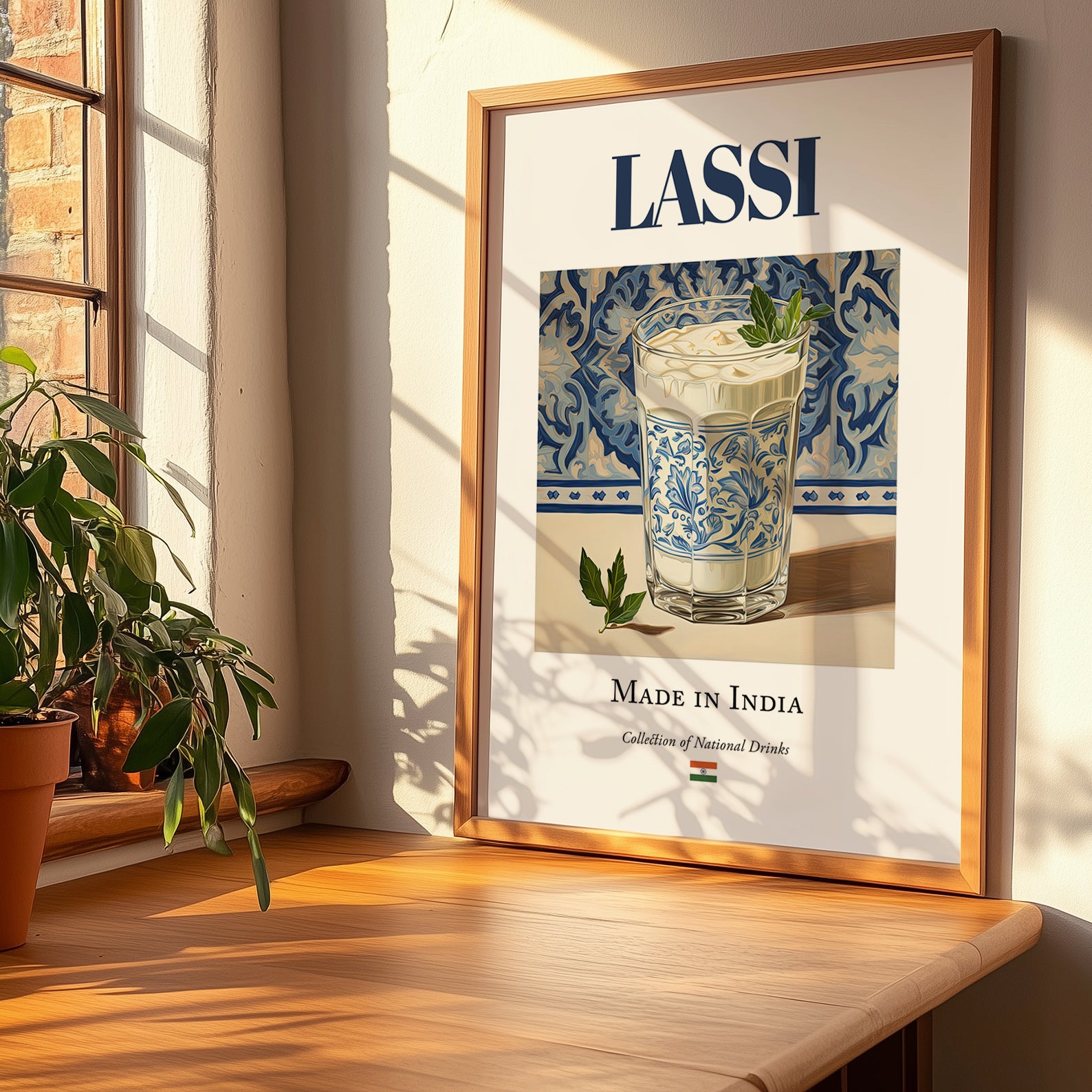 Lassi – Indian Beverage Drink, Jazz Bar Wall Decor, no-text version framed in wood