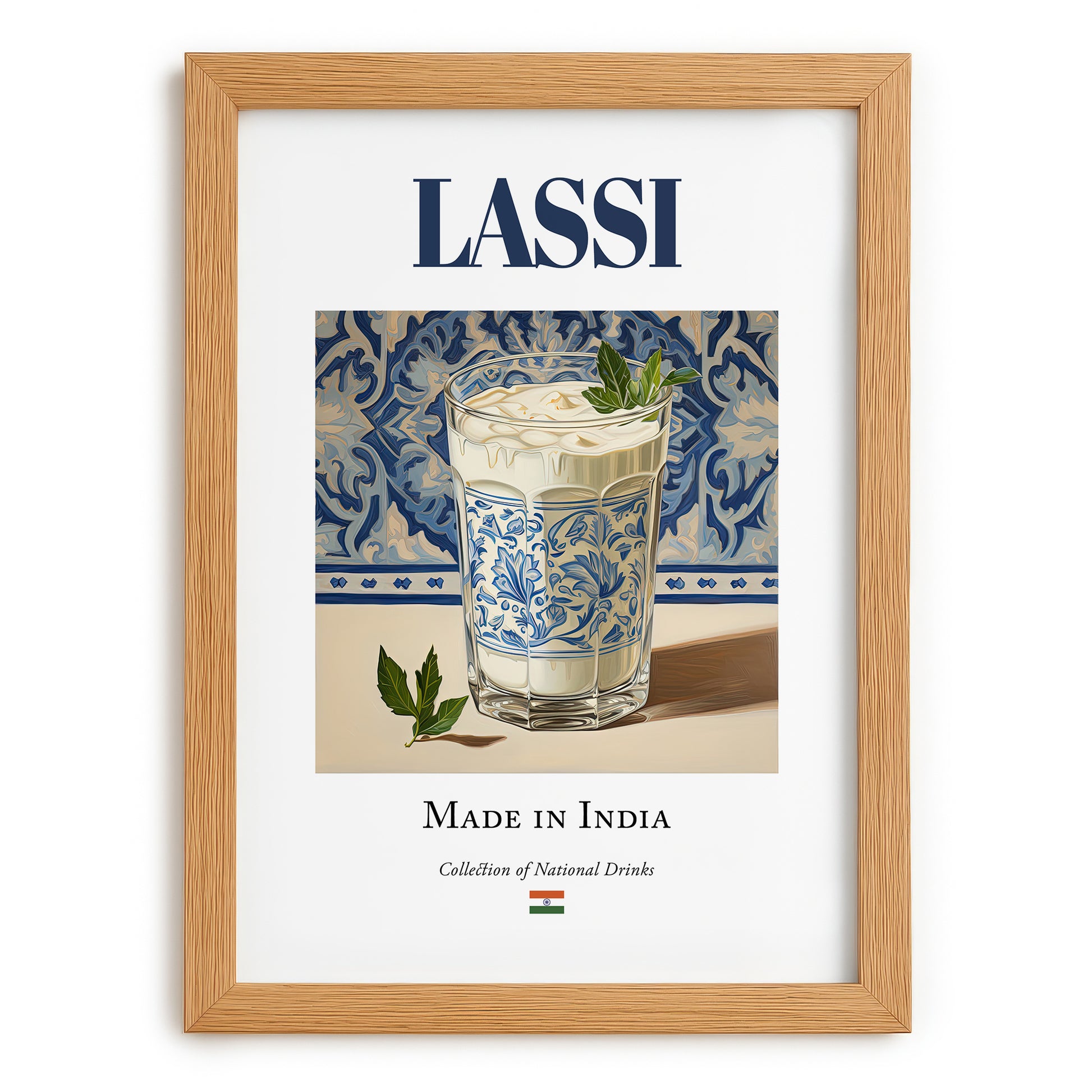 Lassi – Indian Beverage Drink, Jazz Bar Wall Decor, set in oak frame