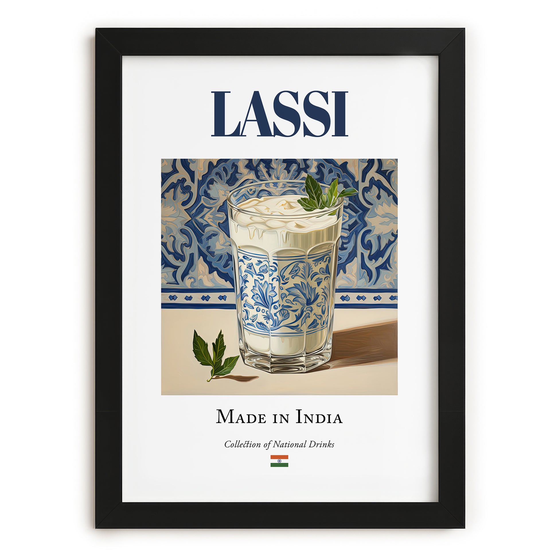 Lassi – Indian Beverage Drink, Jazz Bar Wall Decor, in sleek black frame