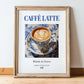Caffè latte – Italian Coffee, Konditorei Print, in wooden frame leaning on the floor